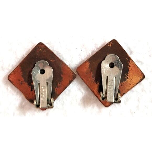 Vtg 50s 60s Signed Rebajes Copper Clip On Earrings MCM Modernist Abstract Spiral - Picture 5 of 5